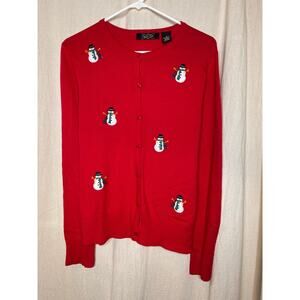 2000s Crystal Kobe Bright Red Snowman Beaded Christmas Coquette Cardigan M